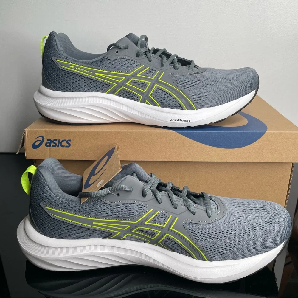 ASICS Gel-Contend 9 Men 11.5 Steel Grey Saftey Yellow Running Athletic Shoes NEW - Picture 8 of 9